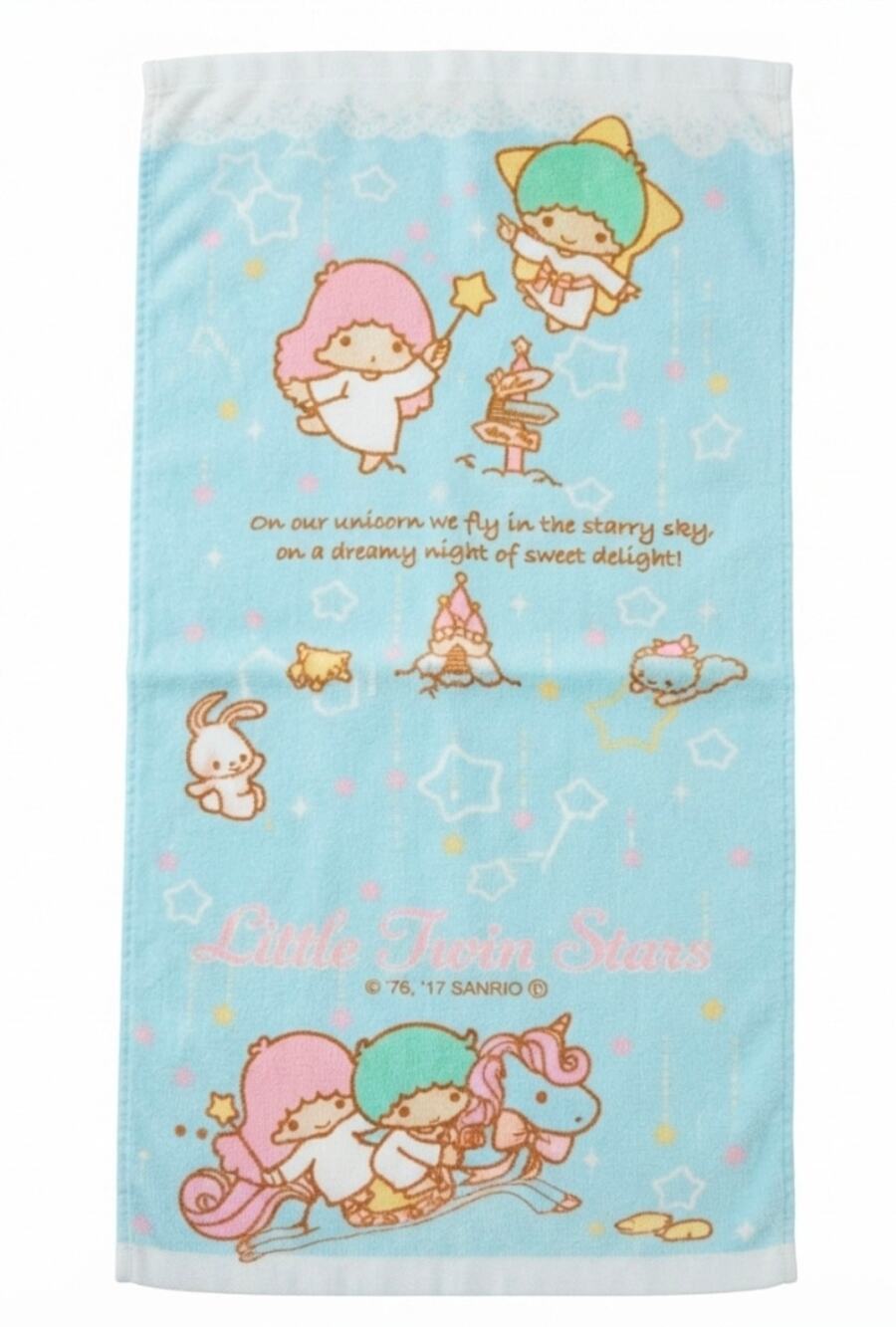Vintage Pastel Blue Sanrio Little Twin Stars Face Towel Kiki  Lala Unicorn 1976